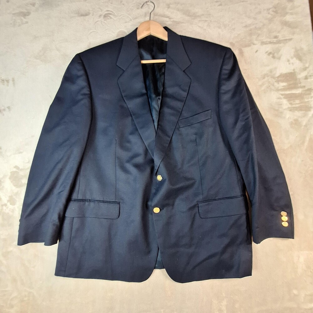 Botany 500 Blazer Mens 46 Regular Blue Wool Single Vent Gold Buttons Sport Coat